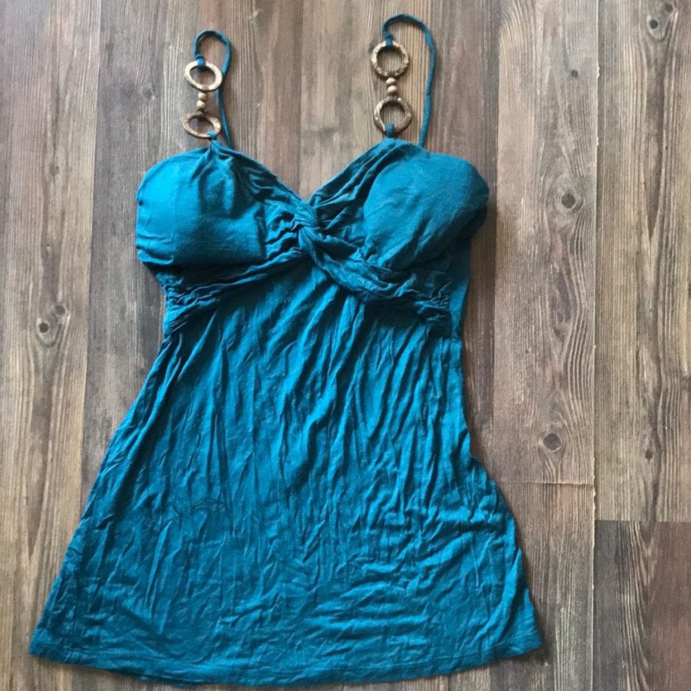 Elegant Teal Camisole with Gold Ring Details